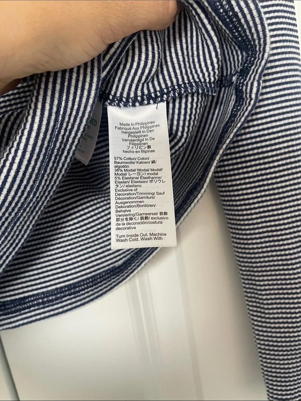 J. Crew Navy and White Micro-Stripe Long-Sleeve V-Neck Top